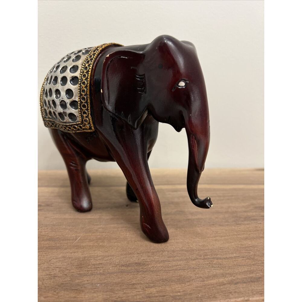 Decorative Wooden Elephant Figurine Collectable Hand Painted 6 inches - Picture 5 of 9